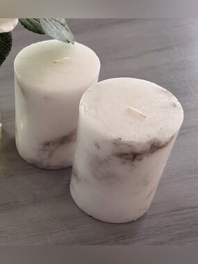 Kirklands White Marble-Effect Pillar Candle Pair Never Used